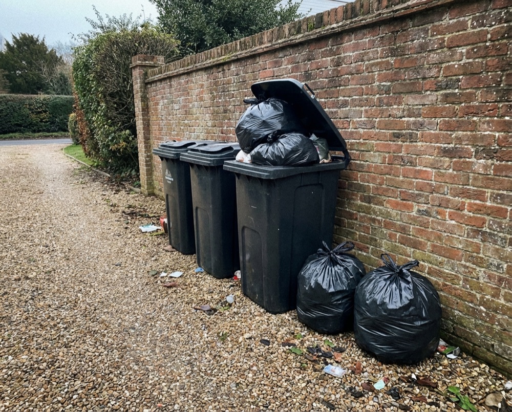 Overflowing wheelie bins in Angmering needing private collection