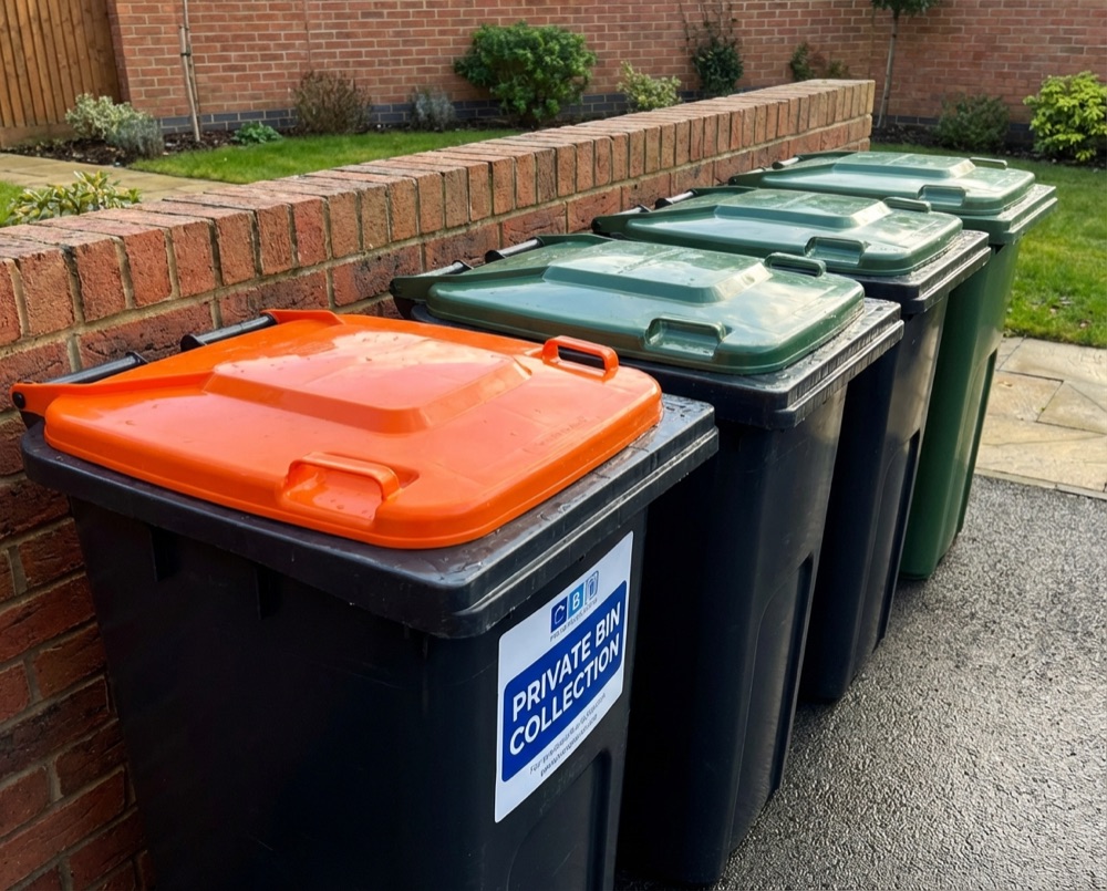 Recycling and general waste bins on a Angmering street